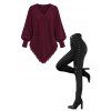 Casual Women Outfit Solid Color Cable Knit Hollow Out V Neck Pointed Hem Tassel Loose Sweater and Grommet Skinny Leggings Set - Rouge Vineux S | US 4