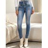 Daily Women Outfit Solid Color Cable Knit Hollow Out V Neck Pointed Hem Tassel Loose Sweater and Button Fly Pocket Skinny Jeans Set - Gris Clair S | US 4