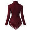 Casual Women Outfit Solid Color Cowl Neck Draped Tassel Knitted Top and Grommet Skinny Leggings Set - Rouge Vineux S | US 4