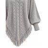 Winter Sweater Solid Color Cable Knit Hollow Out V Neck Pointed Hem Tassel Loose Sweater - Gris XL | US 12