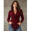 Casual Women Outfit Solid Color Cowl Neck Draped Tassel Knitted Top and Grommet Skinny Leggings Set - Rouge Vineux S | US 4