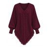 Winter Sweater Solid Color Cable Knit Hollow Out V Neck Pointed Hem Tassel Loose Sweater - Rouge Vineux XL | US 12