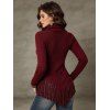 Casual Women Outfit Solid Color Cowl Neck Draped Tassel Knitted Top and Grommet Skinny Leggings Set - Rouge Vineux S | US 4