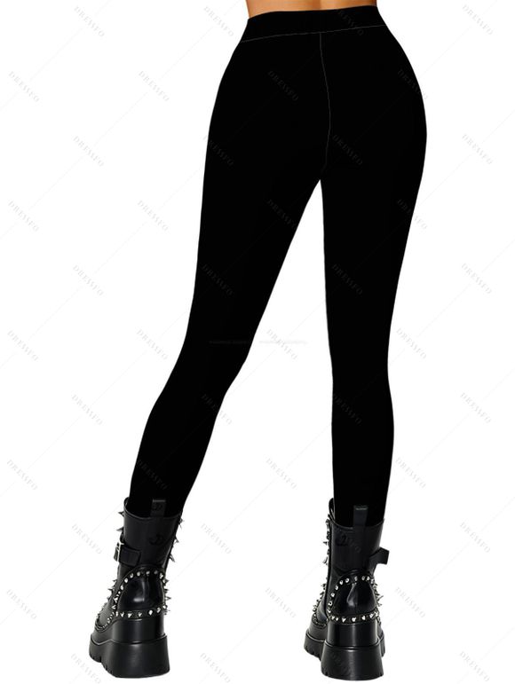 Christmas Women Outfit Beaded Santa Claus Print Skew Neck Long Sleeve Pullover Sweatshirt and Skinny Leggings Set - Noir S | US 4