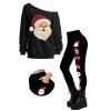 Christmas Women Outfit Beaded Santa Claus Print Skew Neck Long Sleeve Pullover Sweatshirt and Skinny Leggings Set - Noir S | US 4