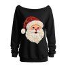 Christmas Women Outfit Beaded Santa Claus Print Skew Neck Long Sleeve Pullover Sweatshirt and Skinny Leggings Set - Noir S | US 4