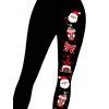 Christmas Women Outfit Beaded Santa Claus Print Skew Neck Long Sleeve Pullover Sweatshirt and Skinny Leggings Set - Noir S | US 4