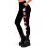 Christmas Women Outfit Beaded Santa Claus Print Skew Neck Long Sleeve Pullover Sweatshirt and Skinny Leggings Set - Noir S | US 4