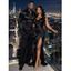 Party Couple Outfit Solid Color Ruched High Slit Bodycon Dress and Satin Shirt Set - Rouge Vineux S | US 4