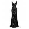 Satin Party Dress Solid Color Ruched High Slit Bodycon Evening Dress - Noir S | US 4