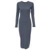 Col montant manches longues robe moulante femme midi - Gris ONE SIZE(FIT SIZE XS TO M)