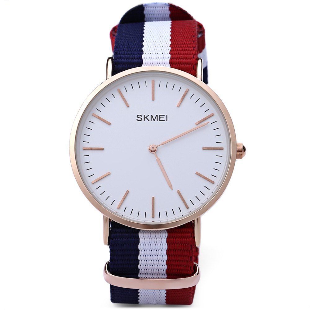 

SKMEI 1181 Men Quartz Watch 30M Water Resistance Nylon Strap Ultrathin Dial Wristwatch, Blue + white + red