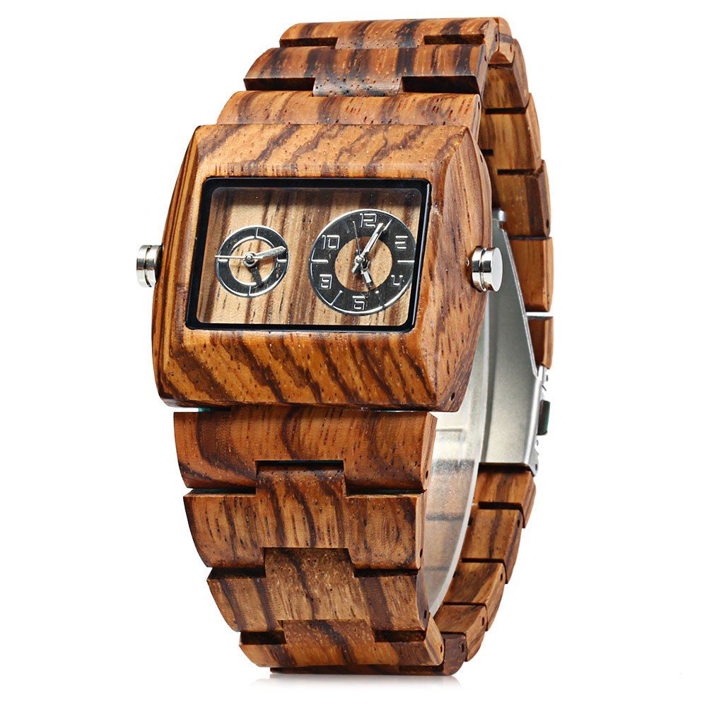 

BEWELL ZS - W021C Men Quartz Watch Wooden Rectangle Dial Wristwatch, Zebra wood