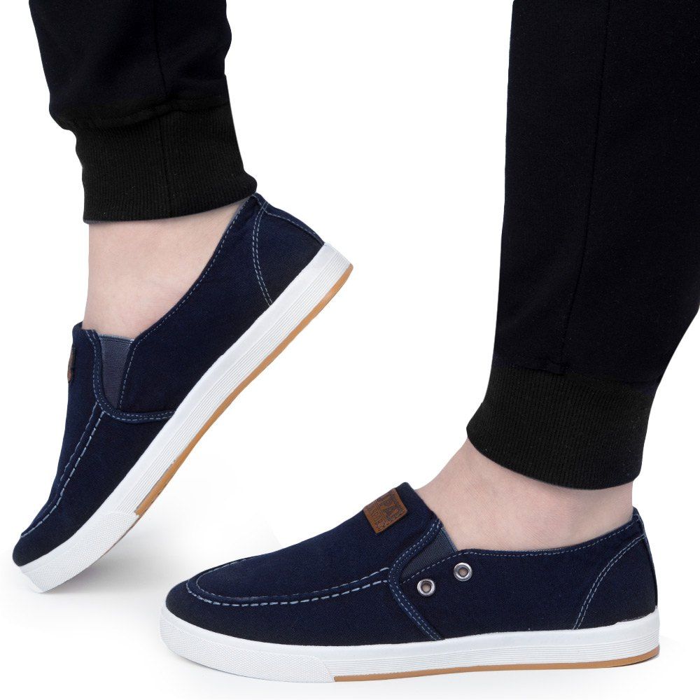 [17% OFF] 2020 Casual Pure Color Slip On Denim Canvas Shoes For Men In ...