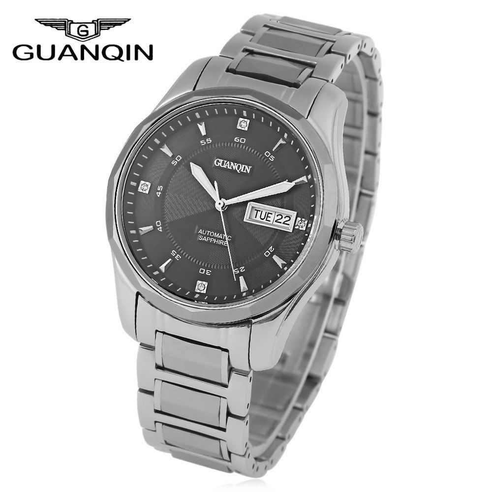 

GUANQIN GJ16013 Men Automatic Mechanical Watch Dual Calendar 10ATM Wristwatch, Steel band+black dial