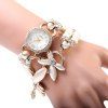 Women Pearl Rhinestone Flower Bracelet Quartz Watch - Blanc 