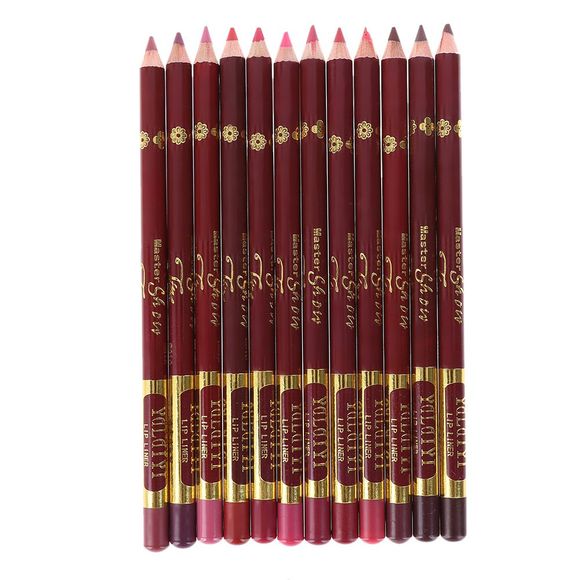 12pcs Fashion Waterproof Long Lasting Smooth Lip Liner Pencil - multicolore 