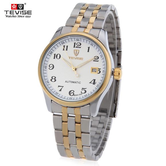 Tevise 8500 - 002 Men Automatic Mechanical Watch Date Luminous Pointer 3ATM Water Resistance Wristwatch - Argent 