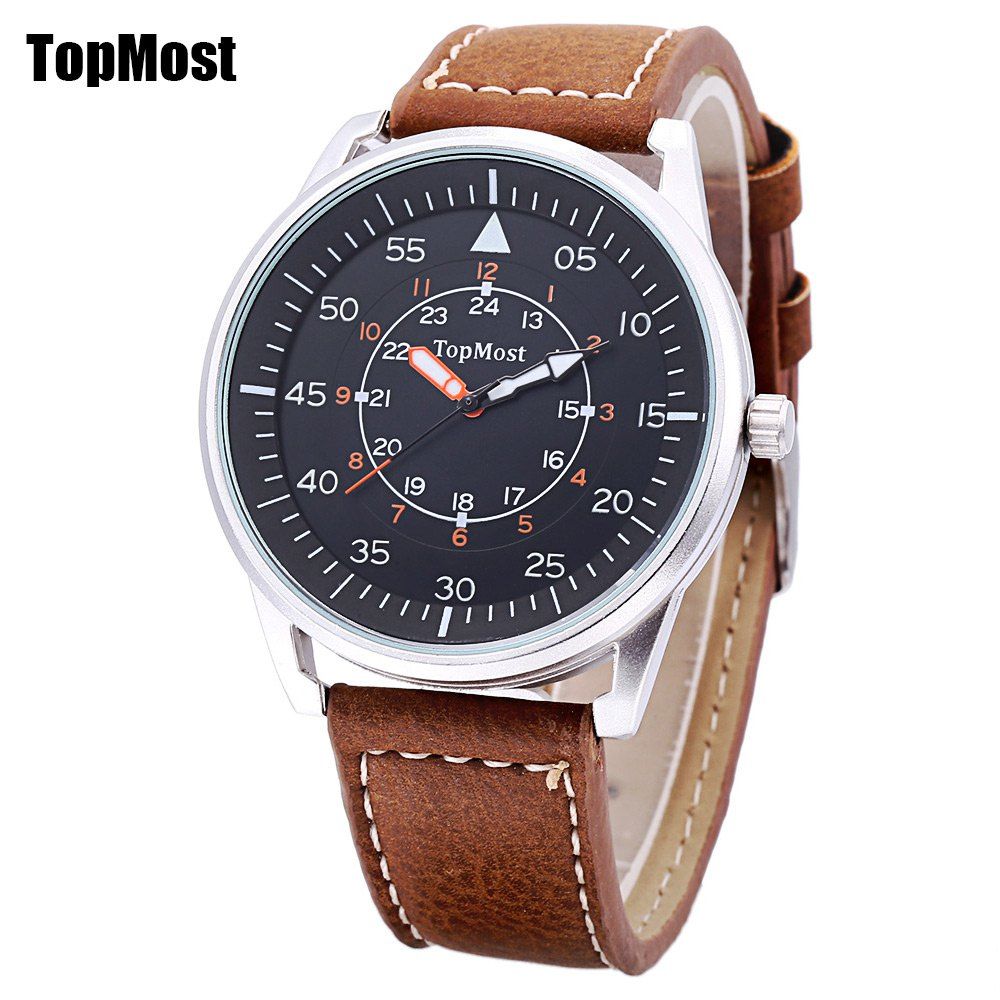 

TOPMOST 1933 Men Quartz Watch Three Numerals Scales 3ATM Luminous Pointer Wristwatch, Silver and brown