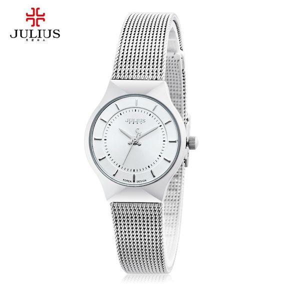 Julius JA - 577 Female Quartz Wrist Watch Ultrathin Stainless Steel Mesh Band - Blanc 