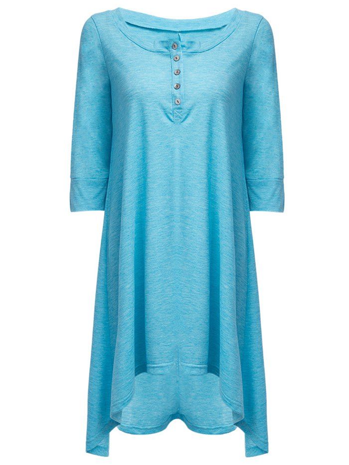 

Round Collar Front Single-breasted Irregular Dress, Ice blue