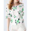 Trendy Round Collar Short Sleeve Bandage Floral Print Loose Women T-shirt - Vert ONE SIZE(FIT SIZE XS TO M)