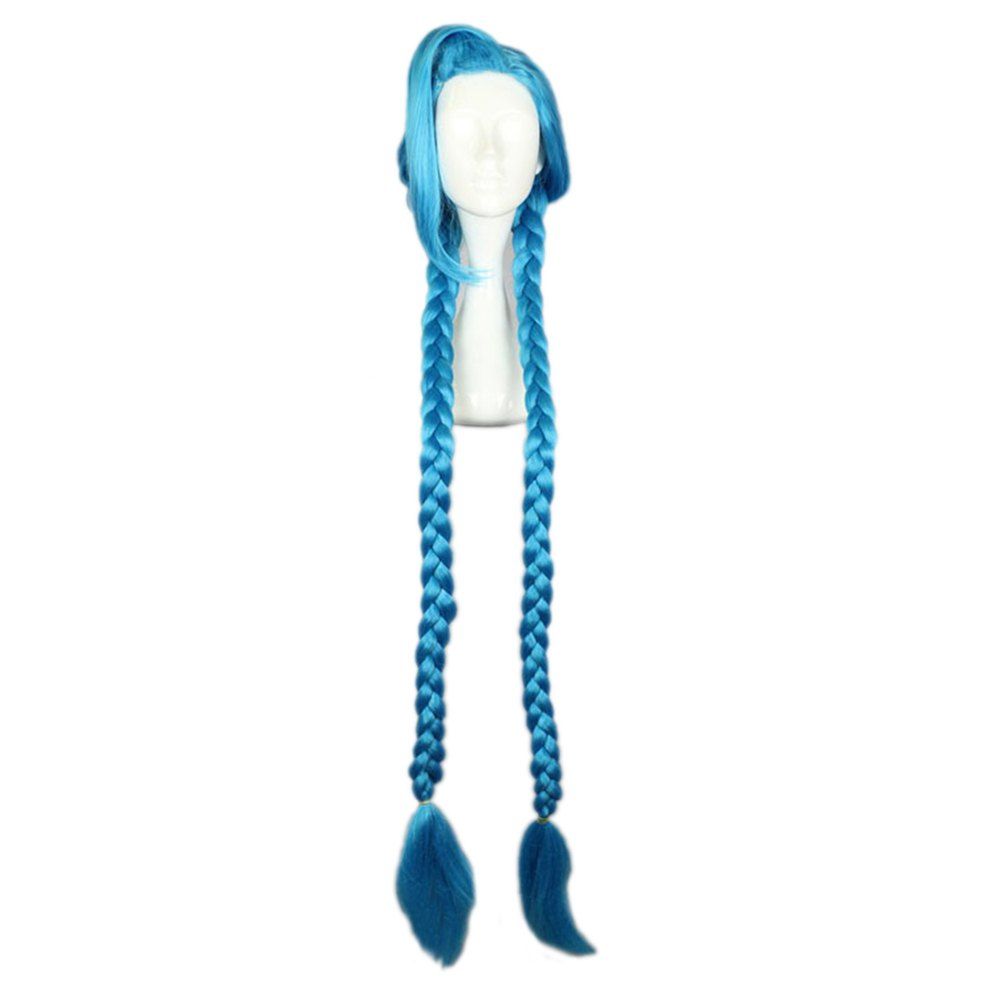 

Long Blue Full Wigs with Double Twist Cosplay Party for Jinx Figure