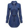 La mode à manches longues col en vrac Criss-Cross Design manches longues femmes robe - Bleu Toile de Jean S