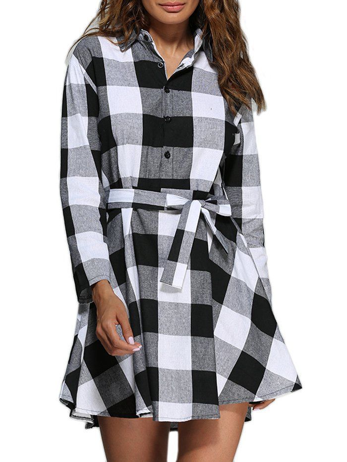 [41% OFF] 2021 Color Block A-Line Mini Plaid Casual Dress In WHITE ...