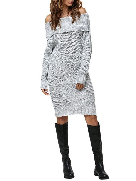 Sexy Off The Shoulder Pure Color Women Sweater Dress - Gris Clair ONE SIZE(FIT SIZE XS TO M)
