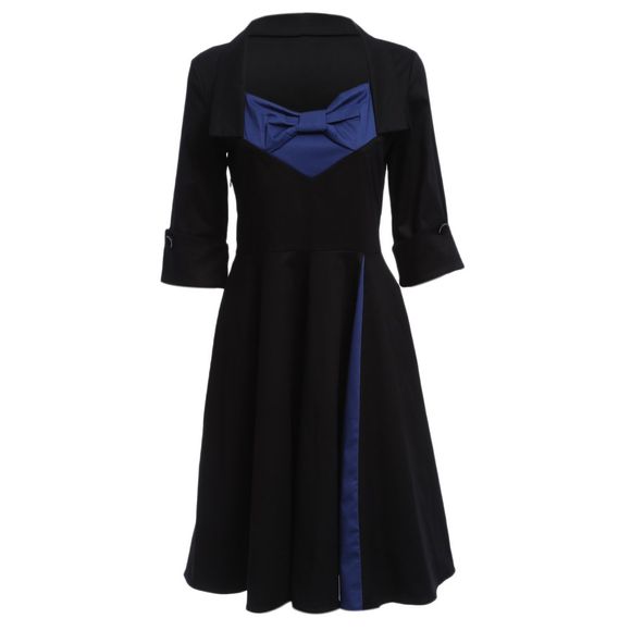 Vieux Style Classique Bowknot Design Sash Taille Femmes Une Ligne Robe De Bal - Bleu Violet L