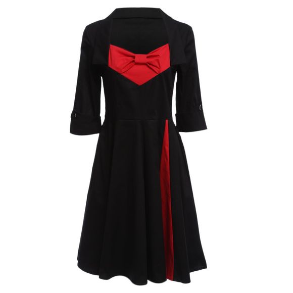 Vieux Style Classique Bowknot Design Sash Taille Femmes Une Ligne Robe De Bal - Noir 3XL