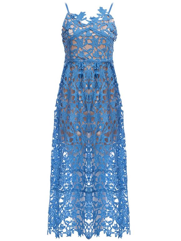 Lace Crochet Slip Evening Bridal Shower Dress - AZURE XL