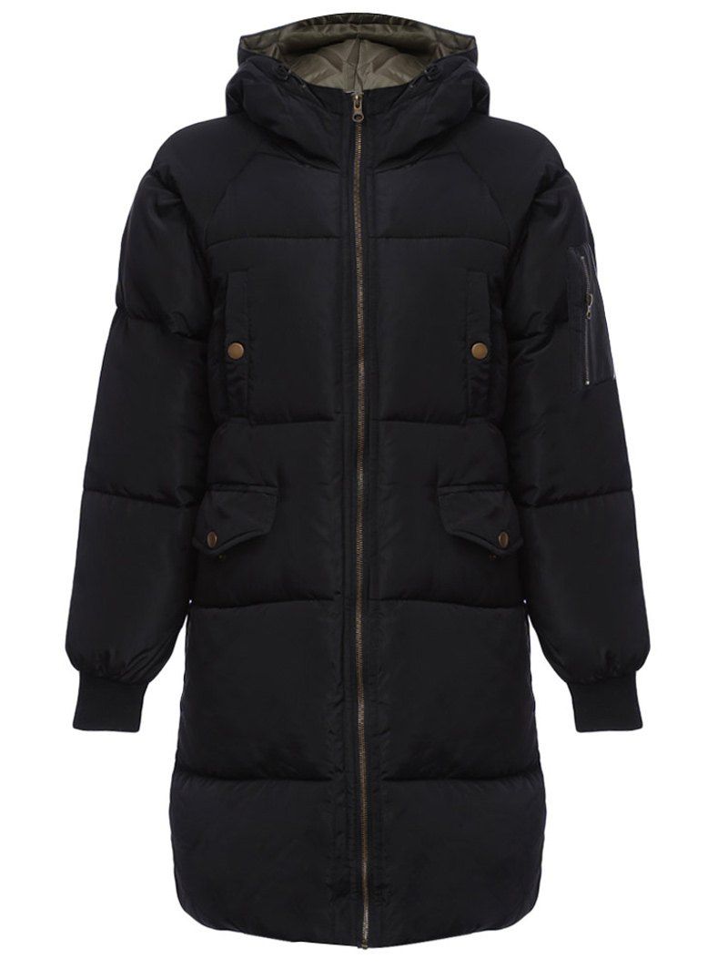 

Trendy Hooded Pocket Design Padded Women Coat, Black