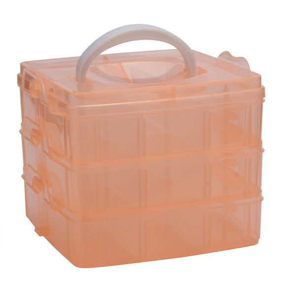 Boîte de Rangement Créatif à Trois Couches Amovibles en Plastique pour Bijoux Perle Cosmétiques - Orange 
