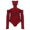 T-shirt Femme en Tricot Côtelé à Épaules Nues - Rouge vineux ONE SIZE(FIT SIZE XS TO M)