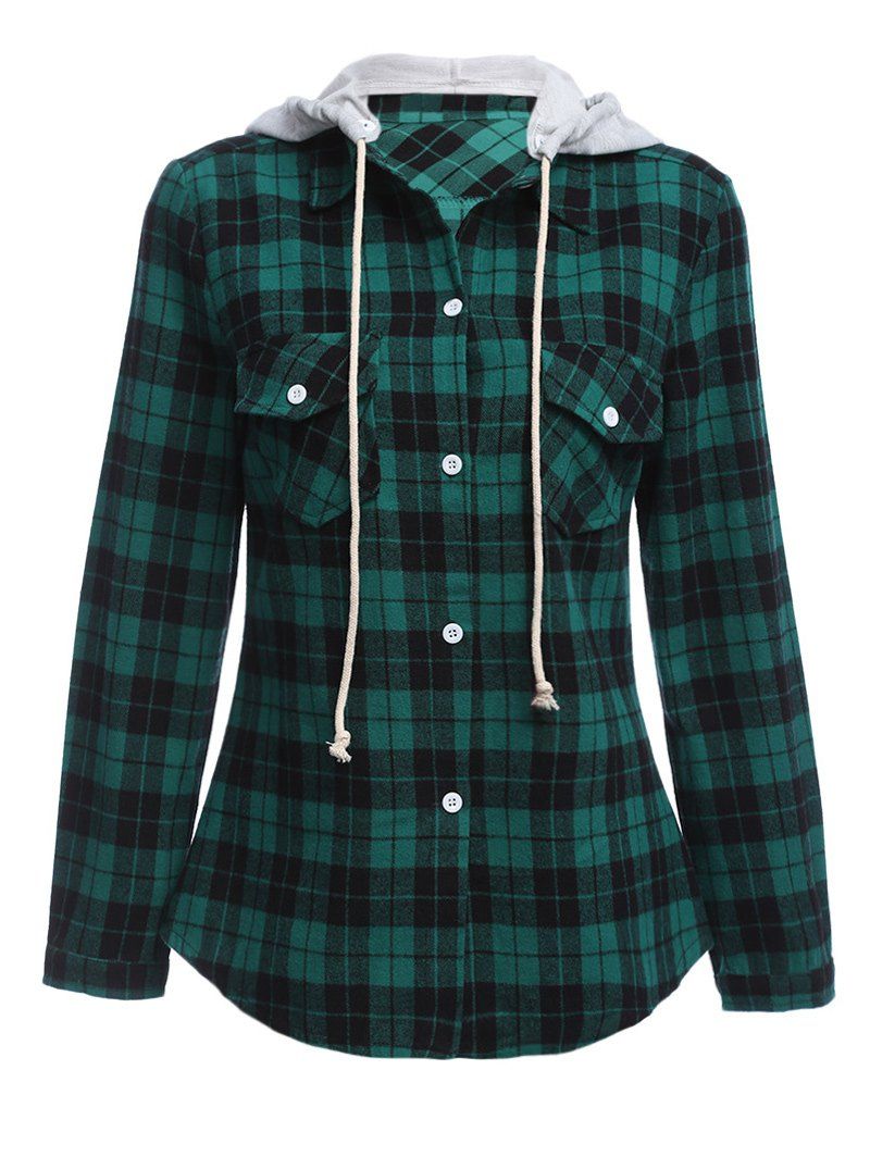 [41% OFF] 2021 Long Sleeve Drawstring Hooded Plaid Flannel Shirt In ...