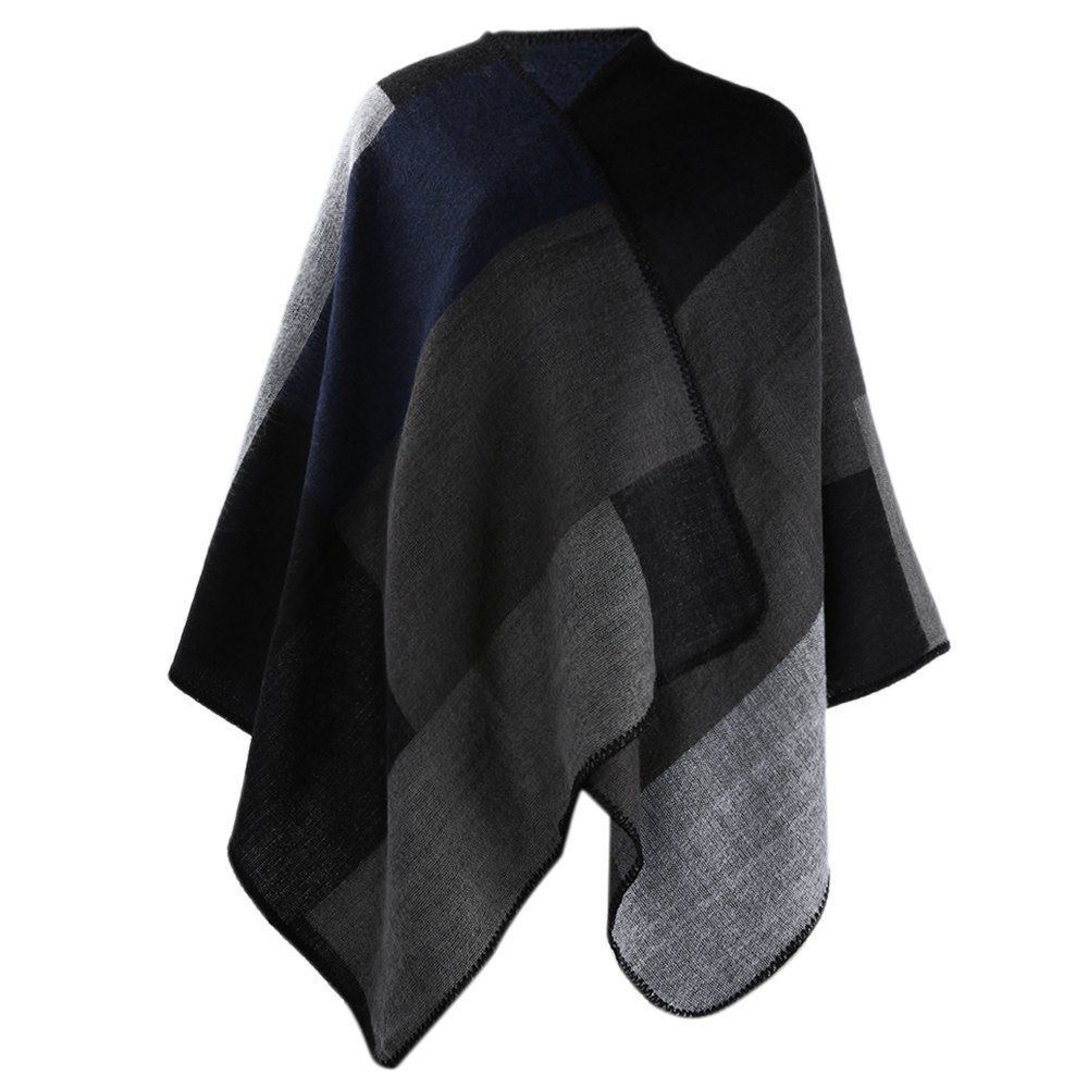 

Winter Ethnic Style Color Block Warm Blanket Scarf for Women, Black
