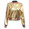 Street Style Long Sleeve Stand Collar Zipper Type Short Jacket for Women - d'or L