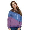 Stylish Hooded Long Sleeve Drawstring Color Block Women Hoodie - Pourpre 2XL