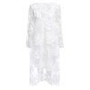Mode V-neck 3/4 Sleeve See-through Broderie Lace Women Dress - Blanc L