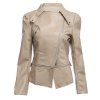 Stylish Turn-down Collar Long Sleeve Zipper Rivet Decoration PU Leather Women Jacket - Kaki L