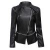 Stylish Turn-down Collar Long Sleeve Zipper Rivet Decoration PU Leather Women Jacket - Noir S