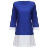 Fashionable Round Collar Long Sleeve Color Block Spliced Women Dress - Bleu et Blanc XL