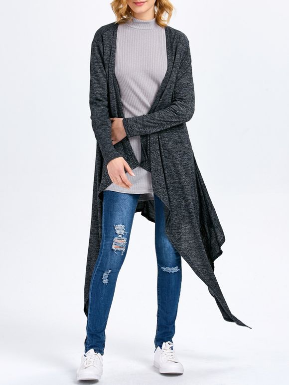 Cardigan en tricot asymétrique creux sans manches à manches longues - Cendre XL