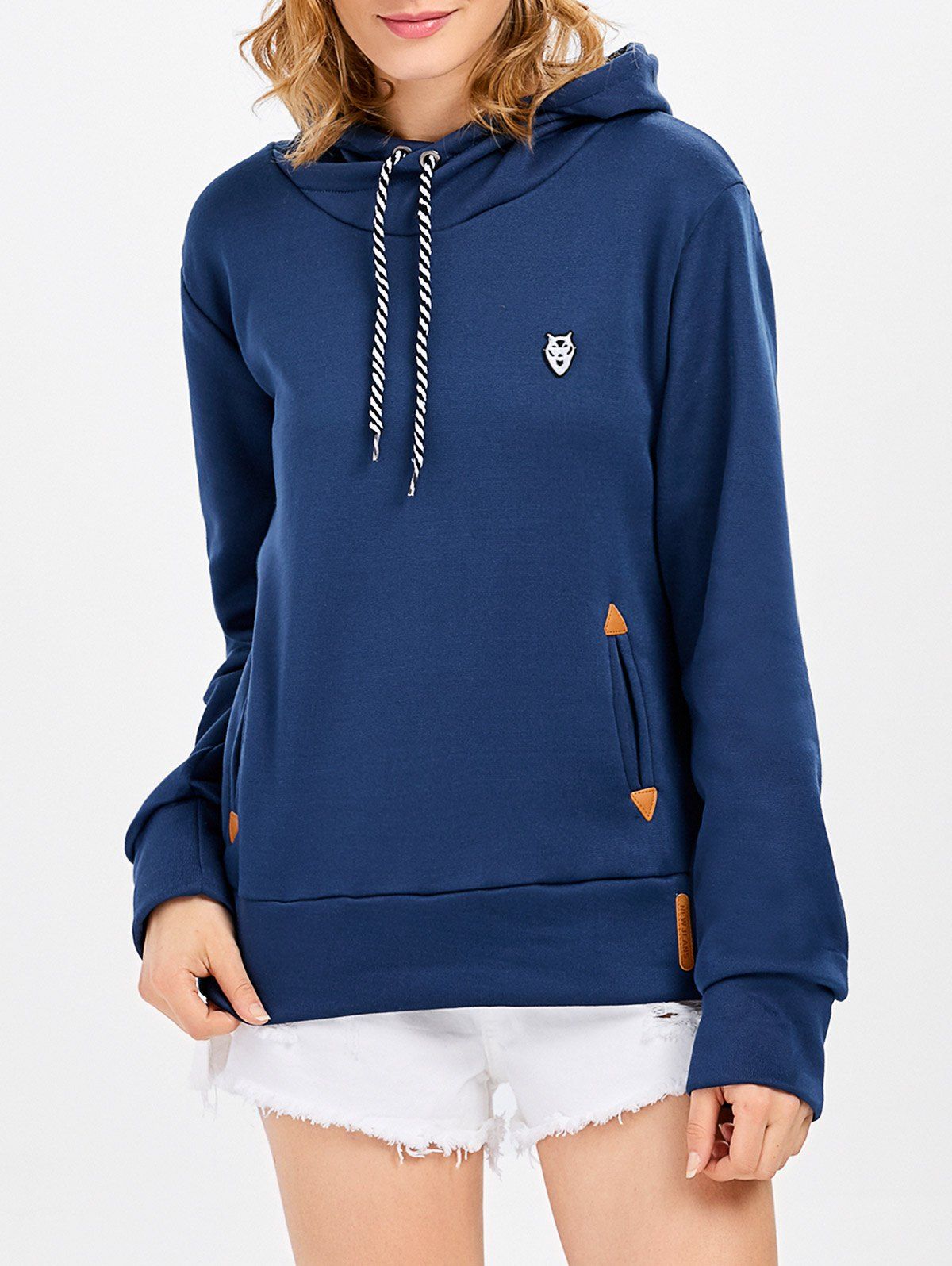 

Casual Long Sleeve Hooded Pocket Design Hoodie for Women, Navy blue