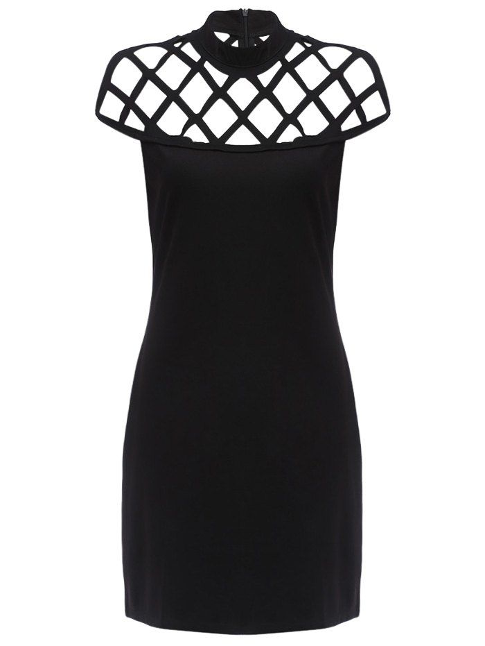 

Stand Neck Bandage Caged Dress Dress, Black