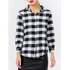 Fashion Turn-down Collar Long Sleeve Plaid Pattern Women T-shirt - Noir L