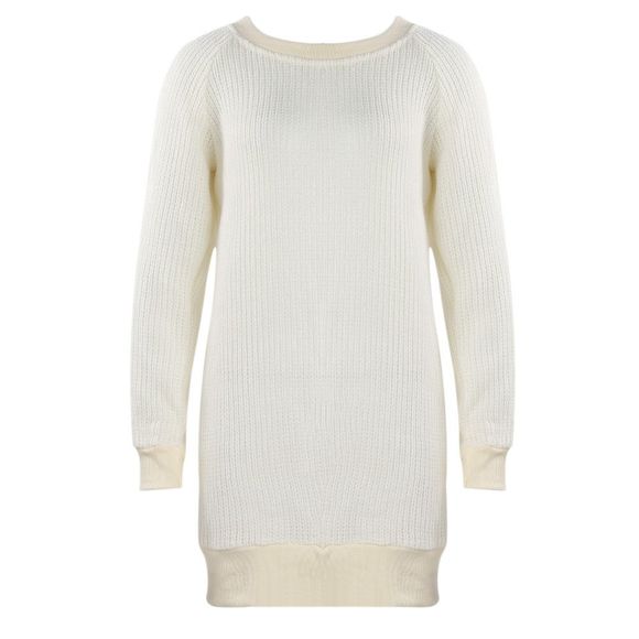Casual Solid Loose Sweater Long Sleeves Backless Pullover - Blanc XL