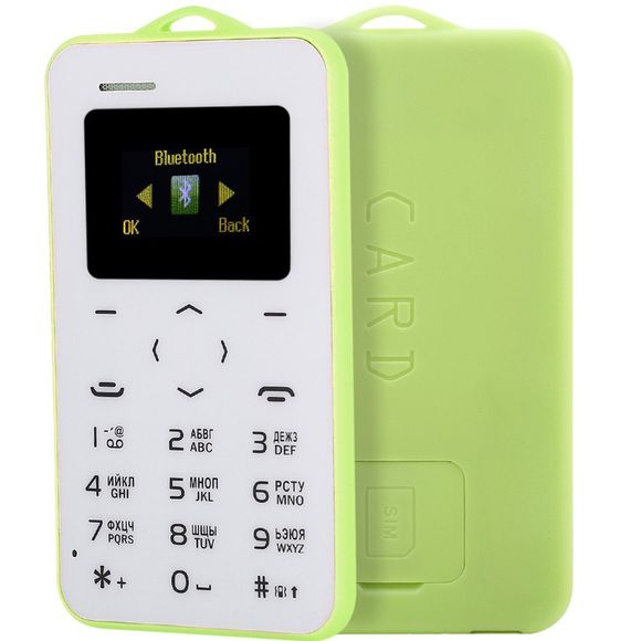 AIEK C6 1.0 pouces Pocket Card Téléphone Russe Clavier GSM Bluetooth 2.0 Calendrier Alarme - Vert 